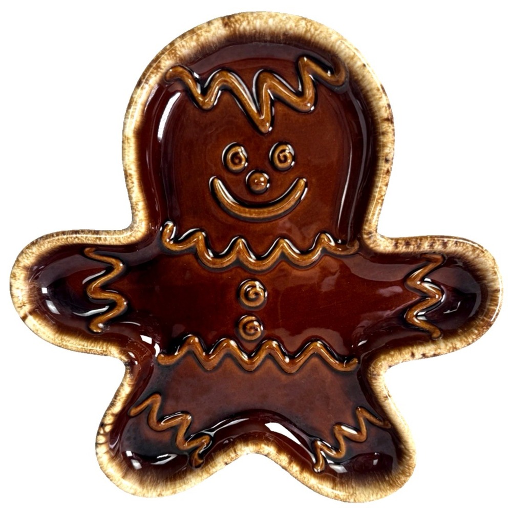 Vintage Hull Signed Gingerbread Man 10.5" Drip Pottery Plate Tray Retro 70s MCM